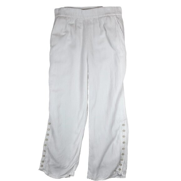 Soft Surroundings Oceo Gauze Wide Leg Pants White Wood Buttons Beachy Flowy L - Picture 2 of 10